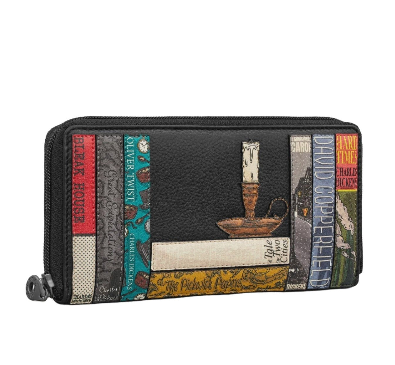 Zip Around Purse Large - Charles Dickens library, Black