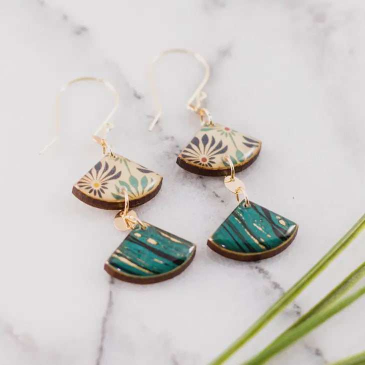 Turquoise Marble Stacked Fan Earrings