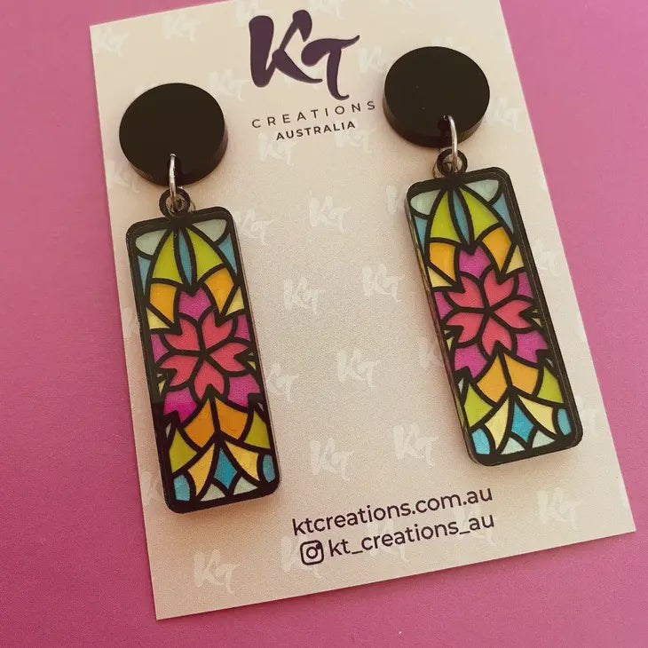 Rectangle Stained Glass Dangle Earrings