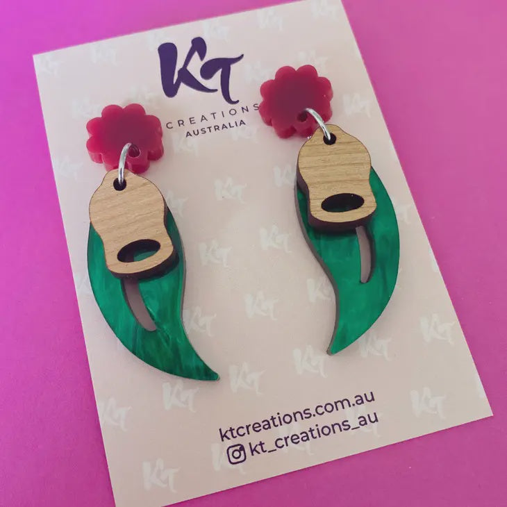 Gumnut Leaf Dangle Acrylic Earrings