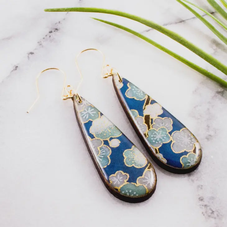 Teardrop Earrings - Dusky Blue Cherry Blossom