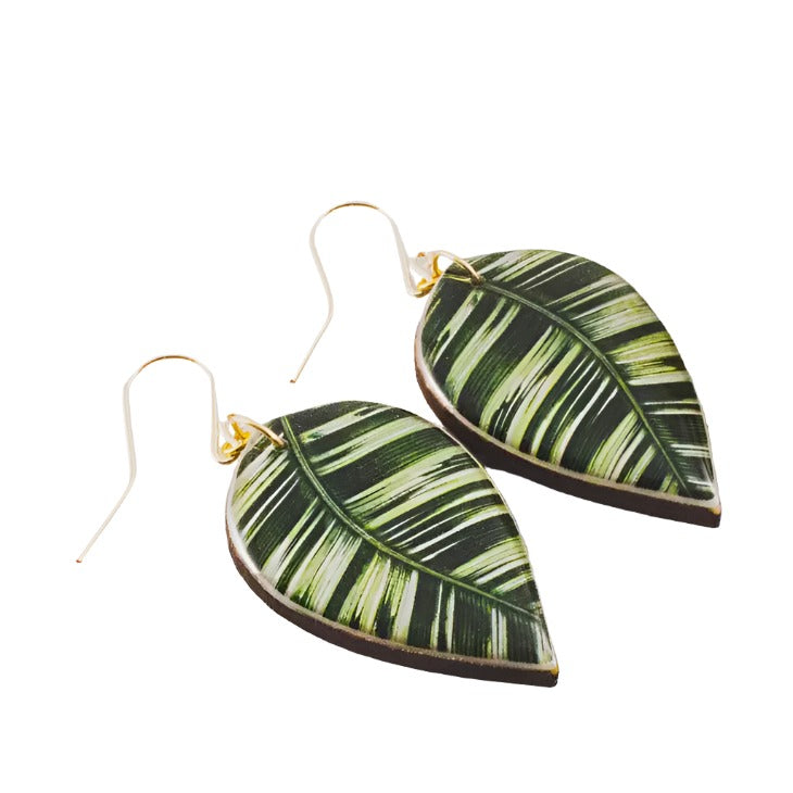 Large Leaf Drop Earrings - Banana Leaf