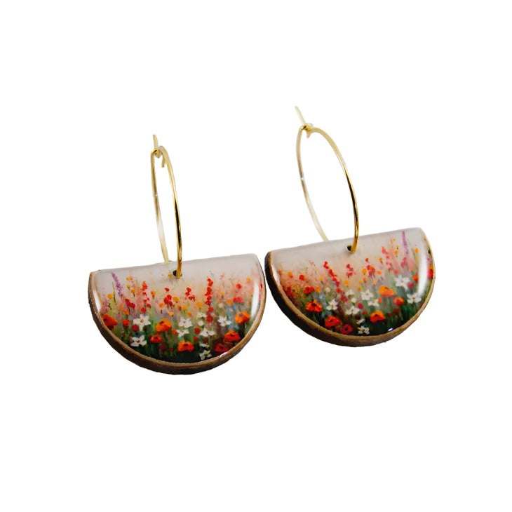 Drop Hoop Earrings - Wildflower Field
