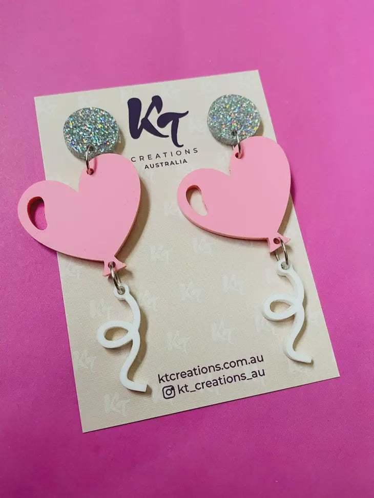 Pink Heart Balloon Acrylic Earrings