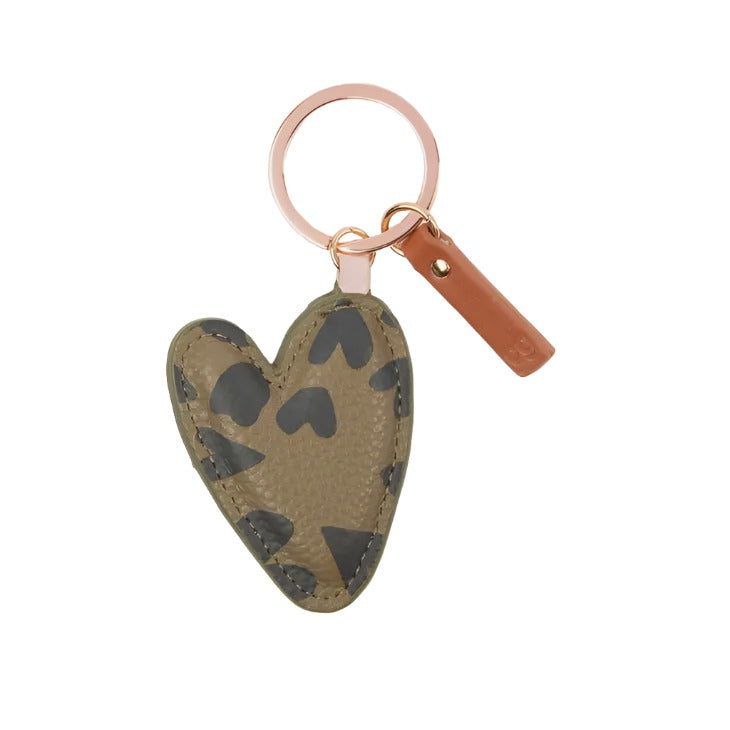 CG Vegan Leather Keyring  - Khaki Printed Heart
