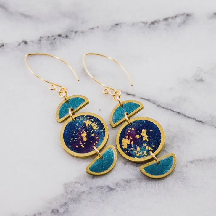 Stacked Brass Earrings - Moon Galaxy