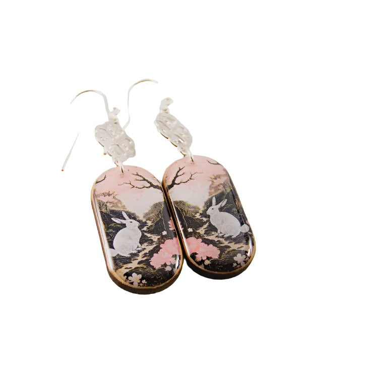 Oblong Drop Earrings - Pastel Pink Rabbit – Wileaway