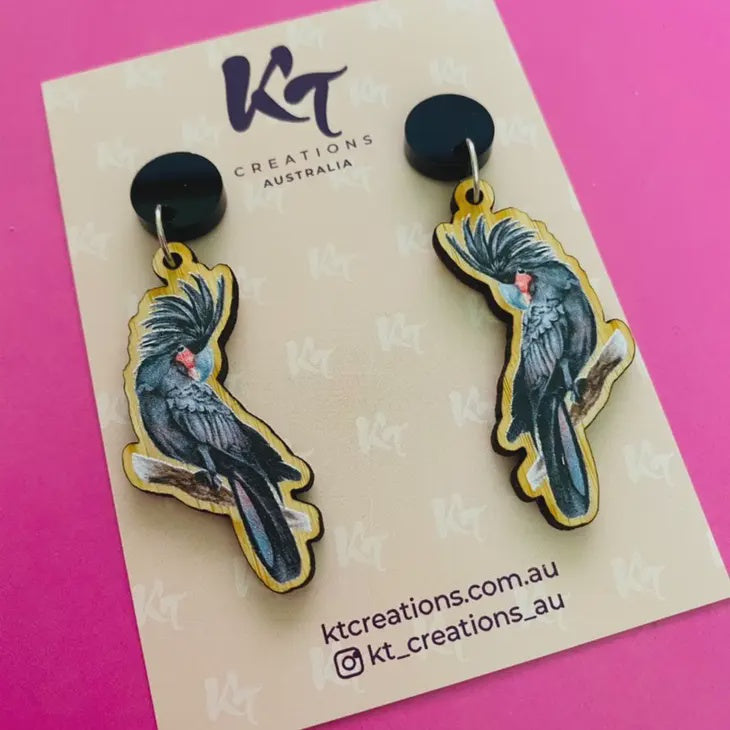 Black Cockatoo Bamboo Dangle Earrings