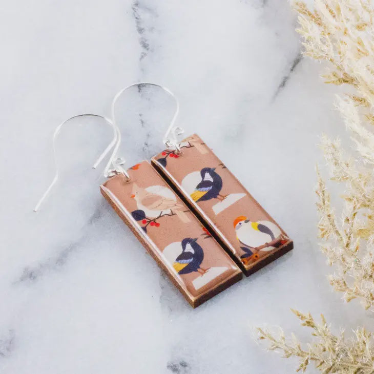 Rectangle Drop Earrings - Mid Century Birds