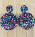 Rainbow Glitter Circle Dangle Acrylic Earrings