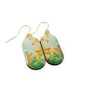 Oblong Drop Earrings - Pastel Wild Poppy Field