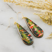 Teardrop Earrings - Retro Green Floral Vine