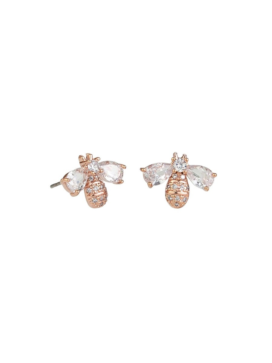 Crystal Bee Stud Earrings - Rose Gold