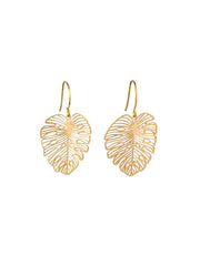 Small Monstera Drop Earrings - Gold