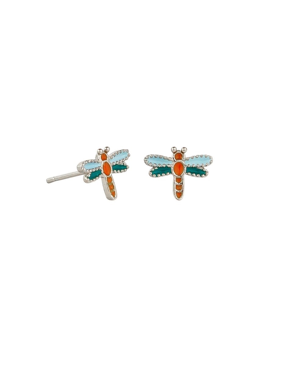 Dragonfly Stud Earrings, Multi - Silver