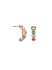 Mixed Crystals Bezel Set Half Hoop Earrings - Rose Gold