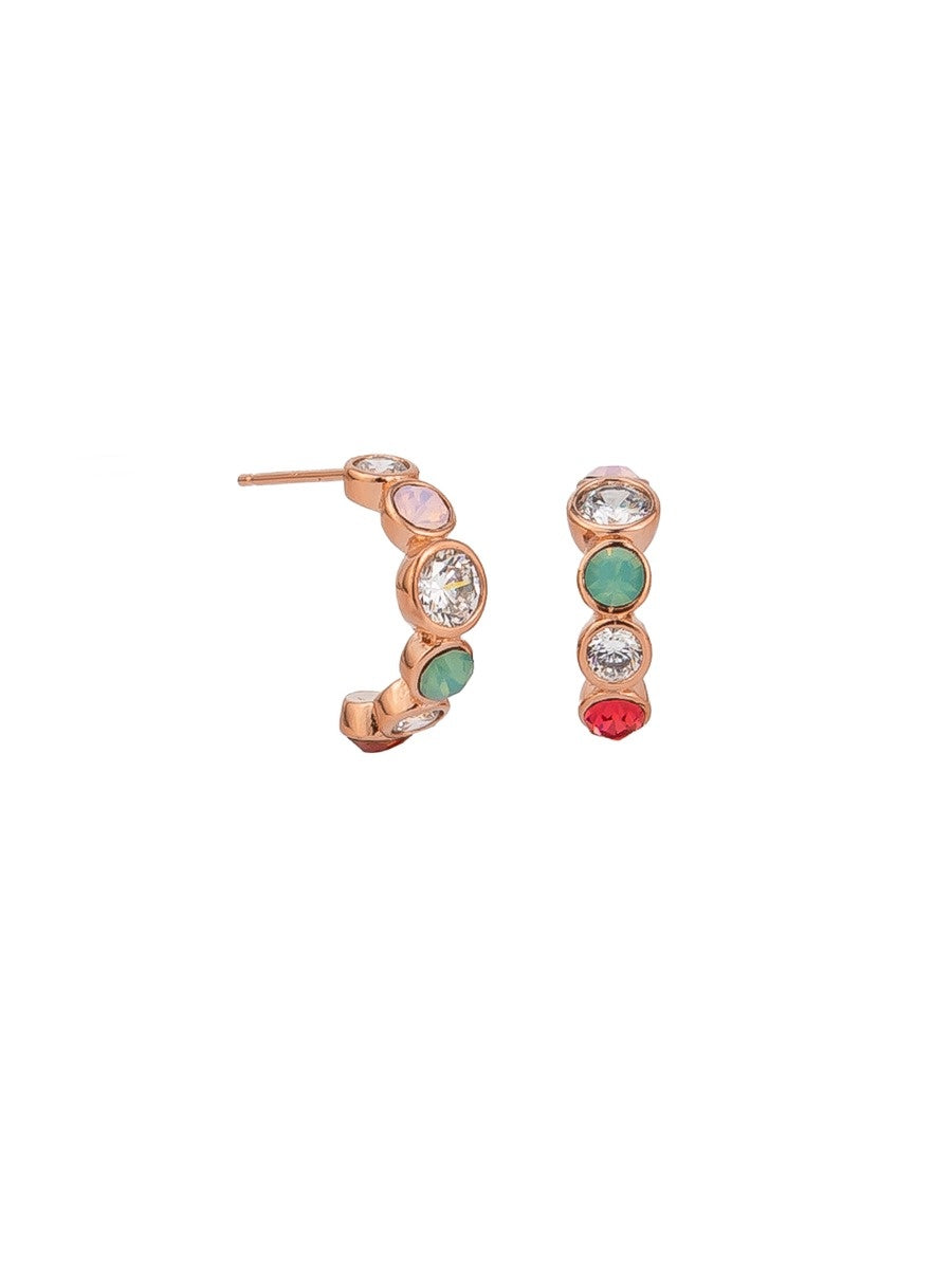 Mixed Crystals Bezel Set Half Hoop Earrings - Rose Gold