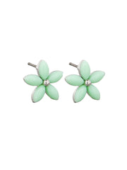 Petal Flower Stud Earrings,  Aqua - Silver