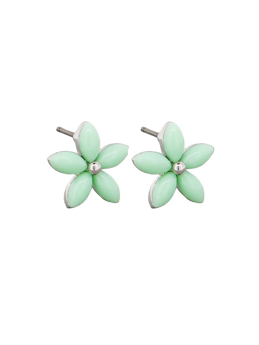 Petal Flower Stud Earrings,  Aqua - Silver