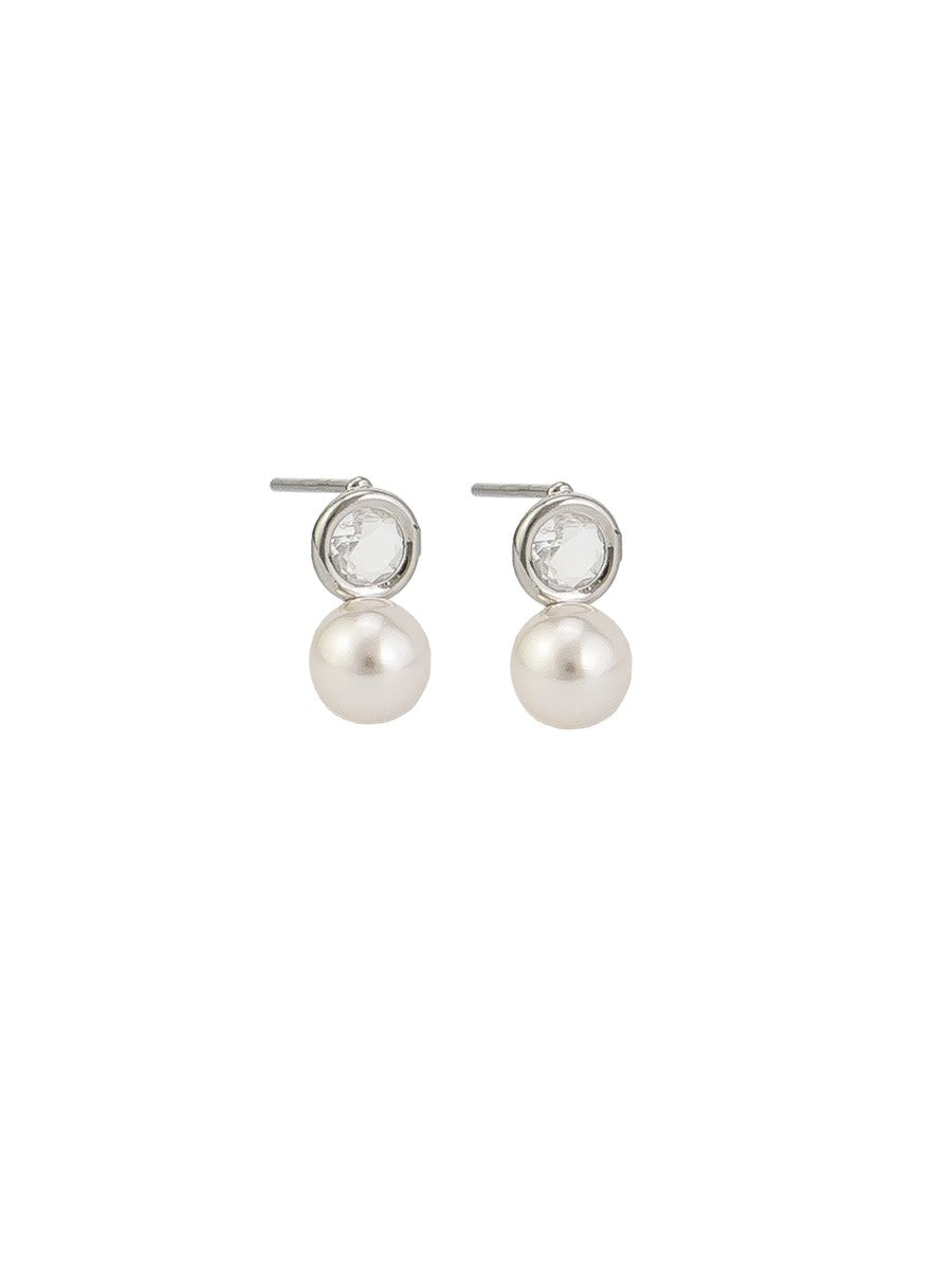 Silver Bezel Set Crystal & Pearl Earrings