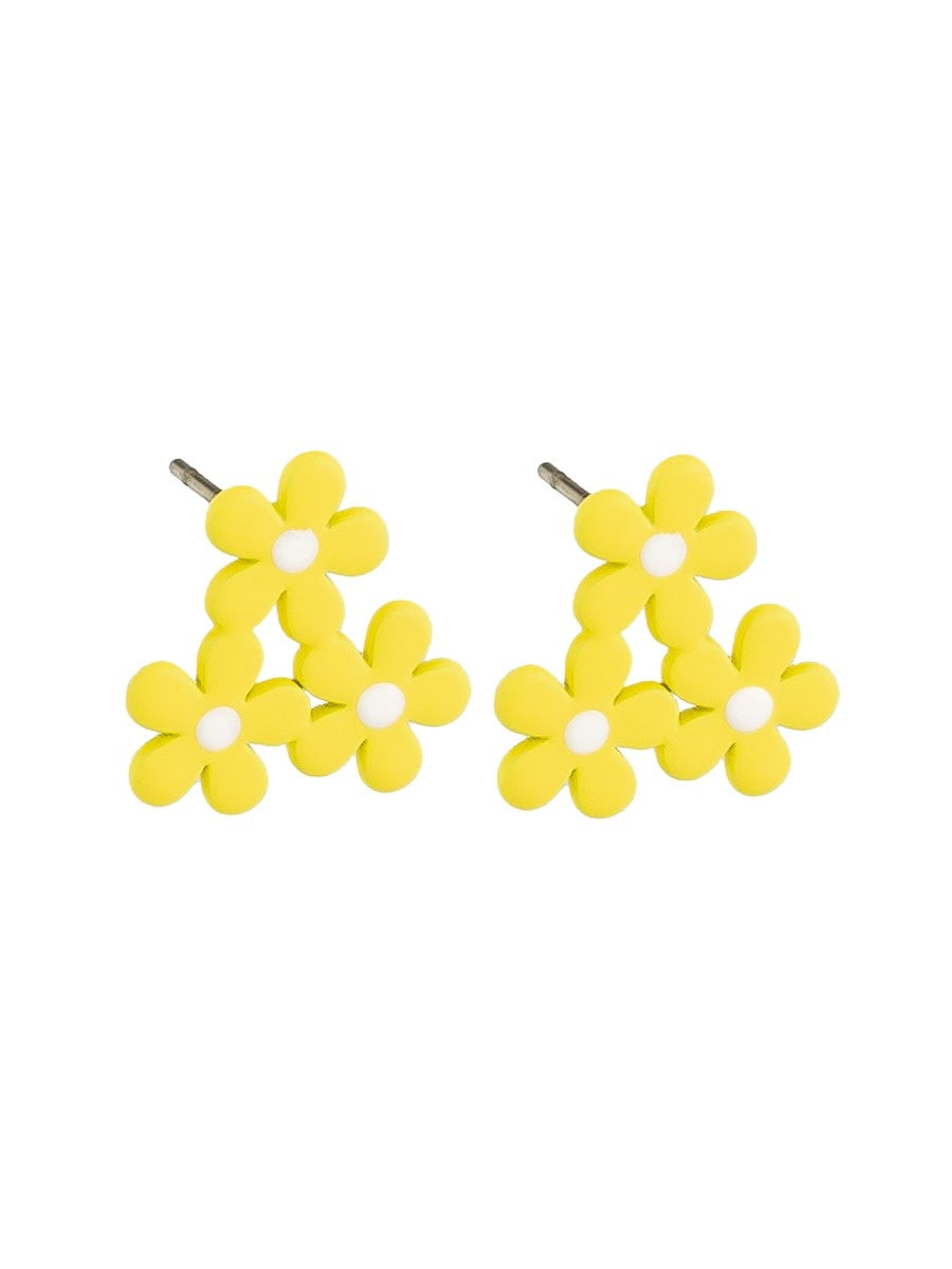 Daisy Posey Stud Earrings, Lemon - Silver