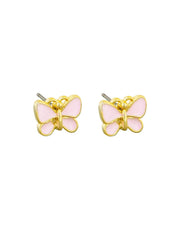 Enamel Butterfly Stud Earrings, Pink - Gold