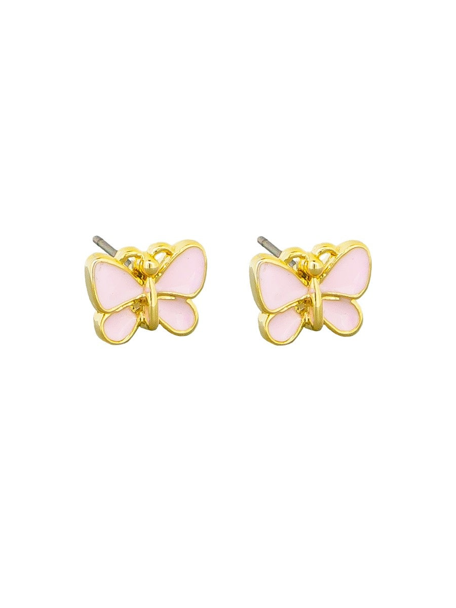 Enamel Butterfly Stud Earrings, Pink - Gold