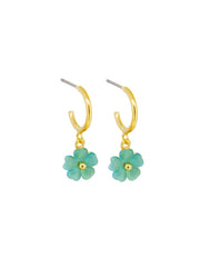 Tiny Flower Drop Earrings, Aqua  - Gold