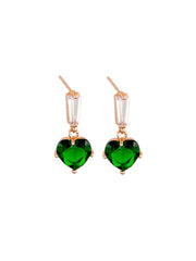 Amora Crystal Heart Stud Earrings, Emerald - Rose Gold