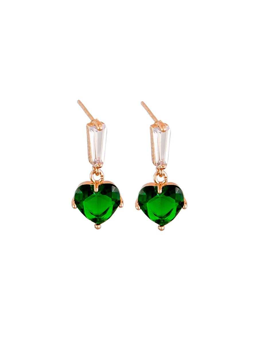 Amora Crystal Heart Stud Earrings, Emerald - Rose Gold