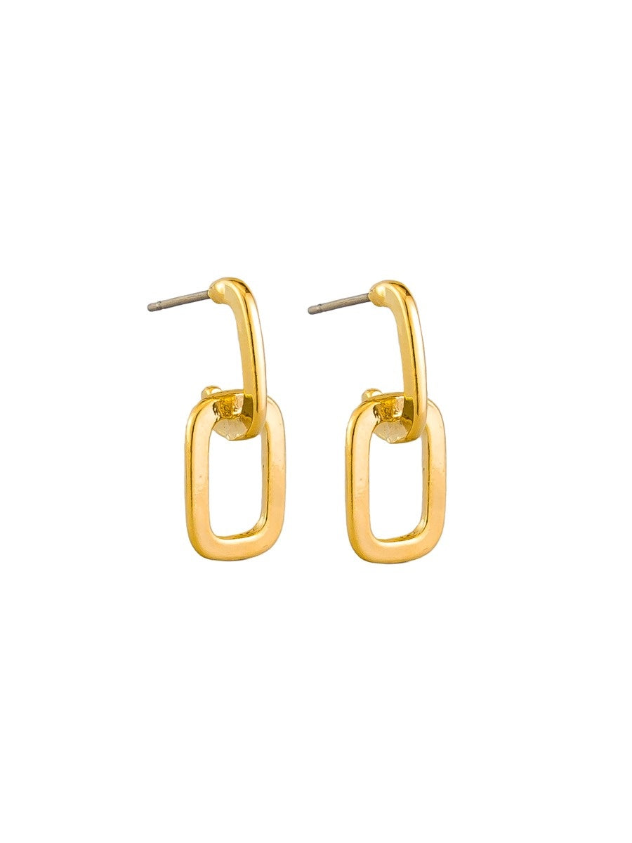 Double Rectangle Drop Stud Earrings - Gold