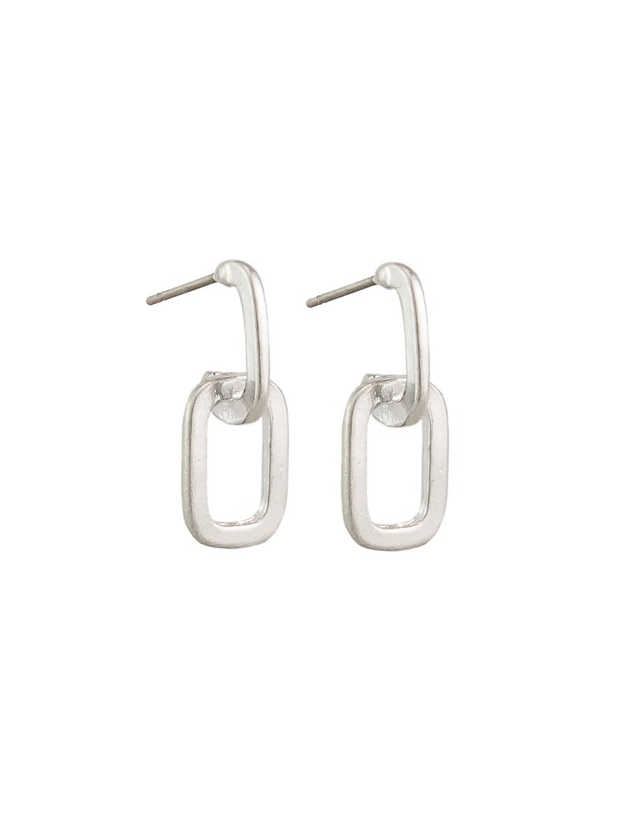 Double Rectangle Drop Stud Earrings - Silver