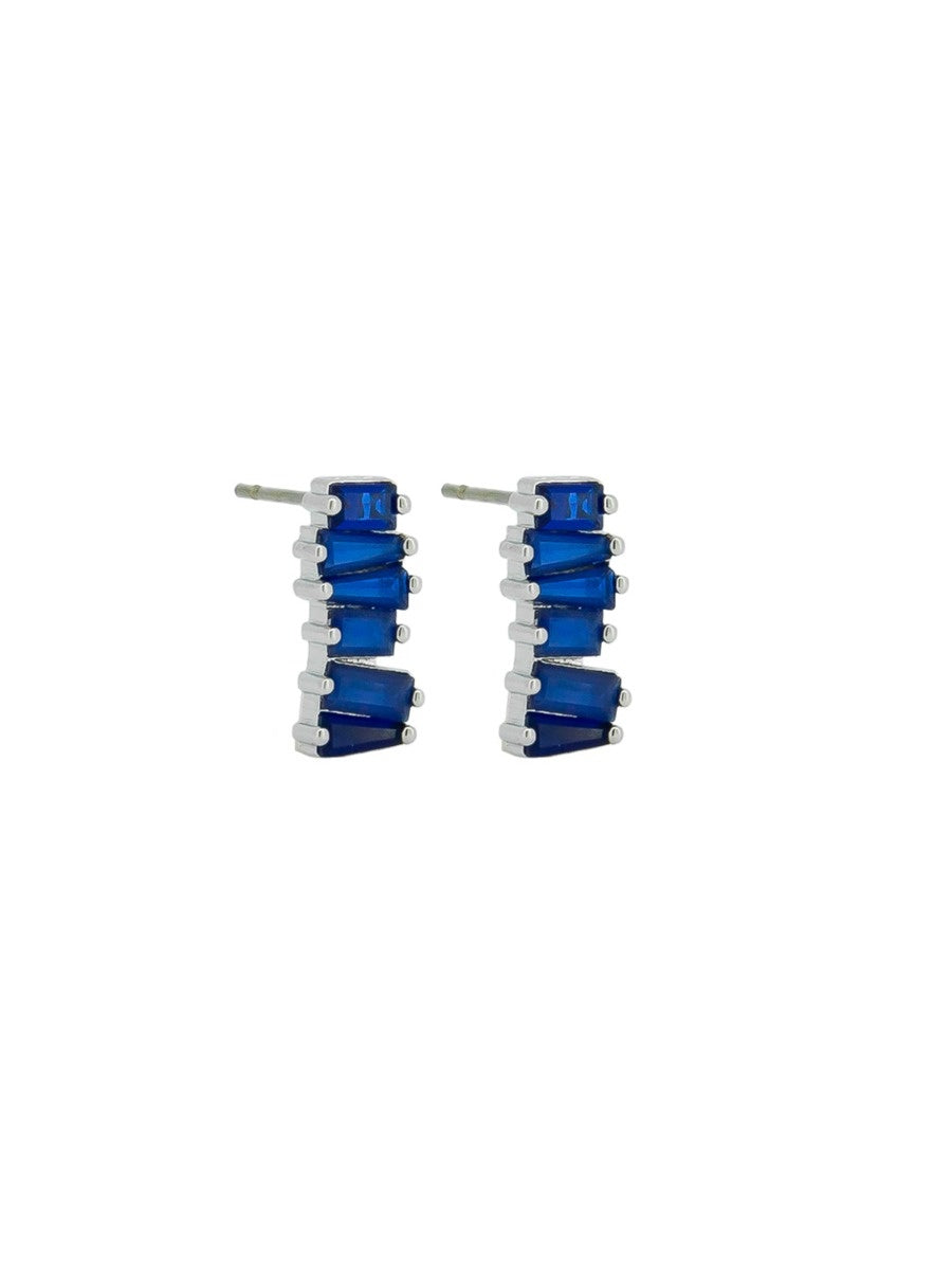 Crystal Stack Stud Earrings, Sapphire - Silver