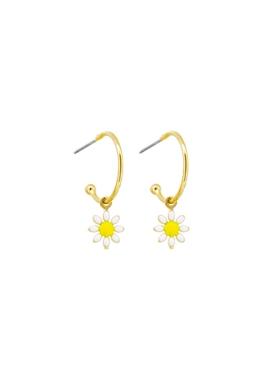 Daisy Half Hoop Stud Earrings - Gold