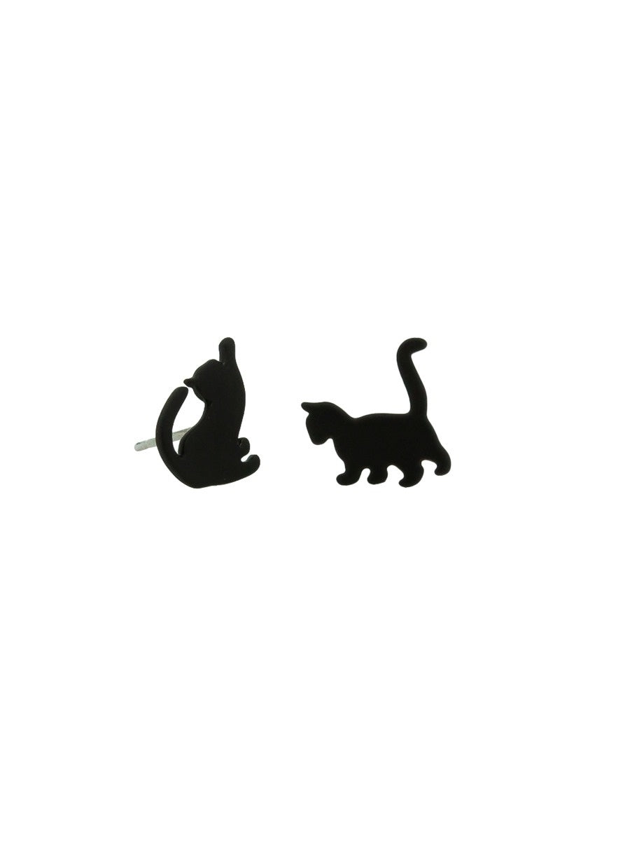 Jasper Cat Stud Earrings - Black