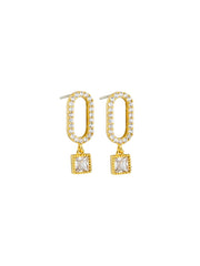 Oval Crystal Drop Stud Earrings - Gold