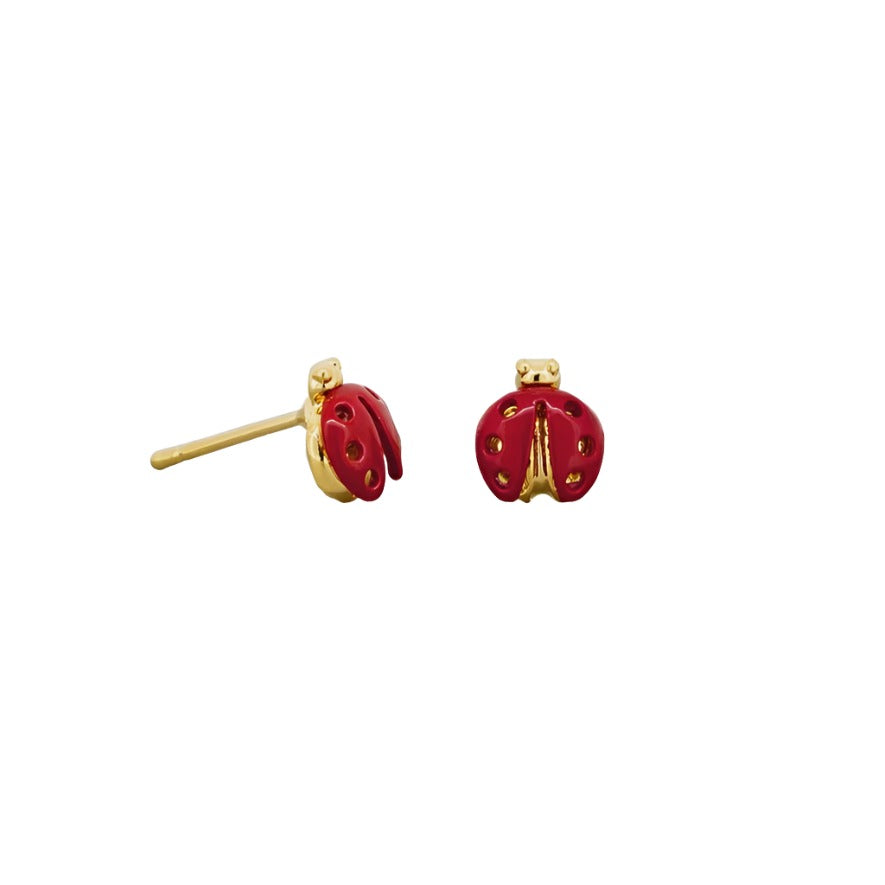 Ladybird Stud Earrings, Red - Gold