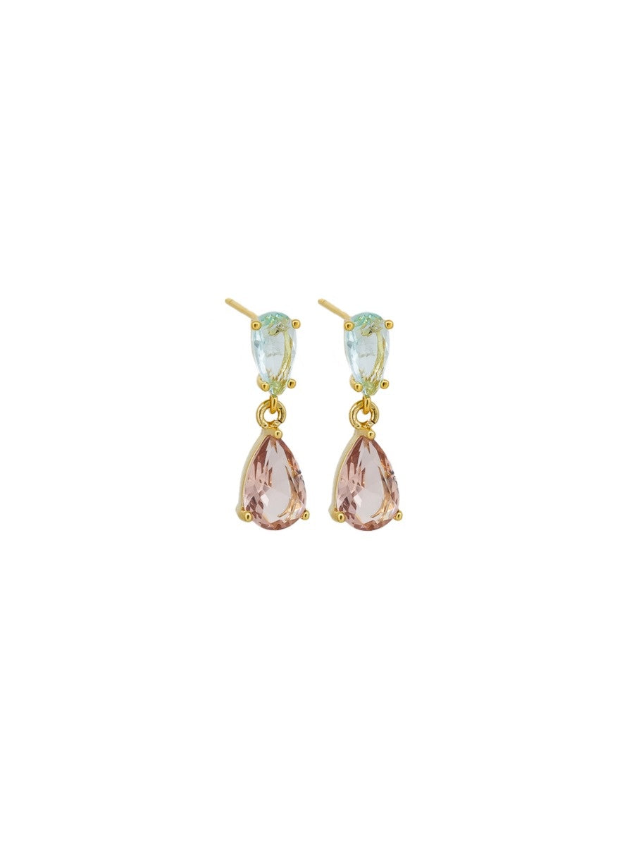 Crystal Teardrop Drop Stud Earrings, Peach - Gold
