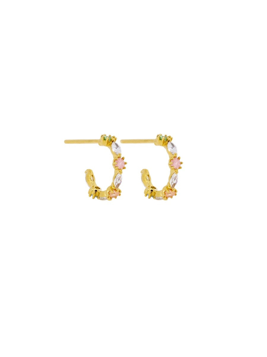 Dainty Mixed Crystal Stud Earrings - Gold