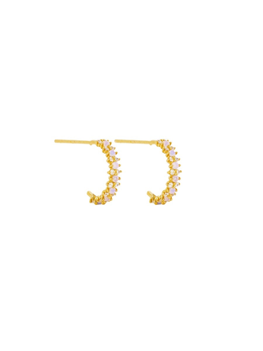 Dainty Crystal Stud Earrings, Rose Quartz - Gold