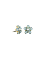 Ocean Flower Stud Earrings, Blue - Gold