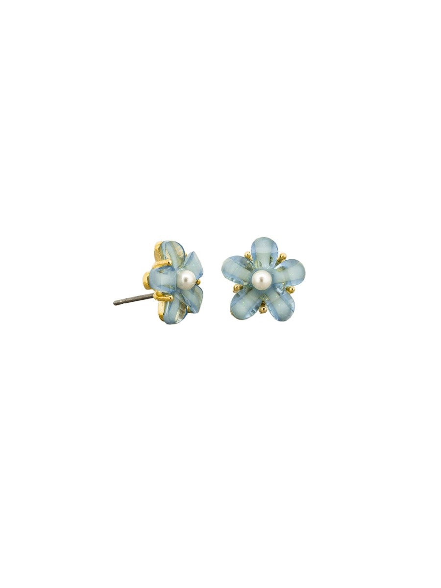 Ocean Flower Stud Earrings, Blue - Gold