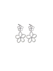 Floral Duo Drop Stud Earrings - Silver