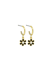 Hanging Flower Drop Stud Earrings, Black - Gold