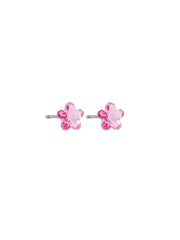 Crystal Flower Cut Stud Earrings, Pink - Silver
