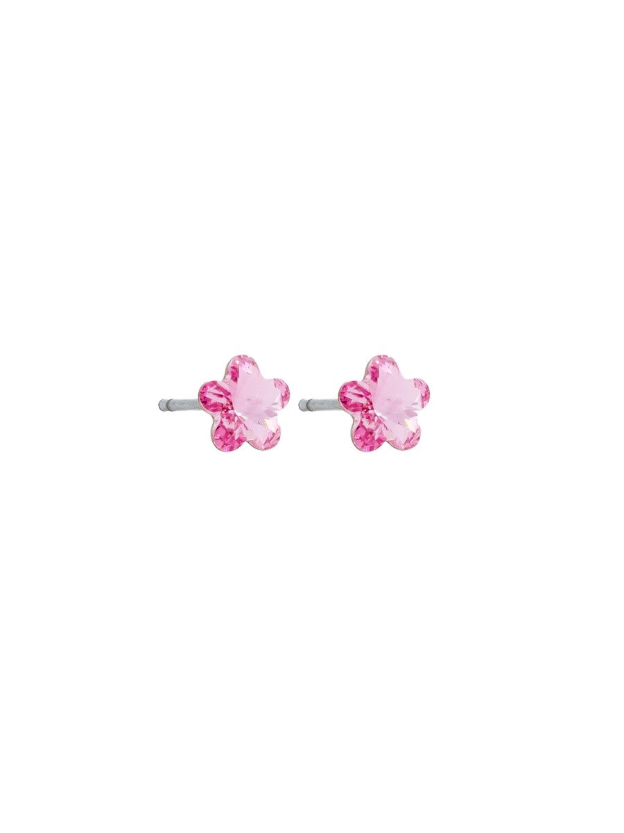 Crystal Flower Cut Stud Earrings, Pink - Silver