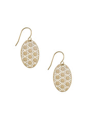 Oval Filigree Drop Earrings - Gold