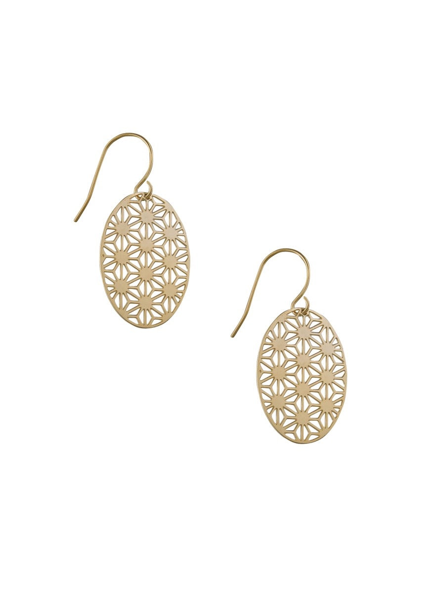 Oval Filigree Drop Earrings - Gold