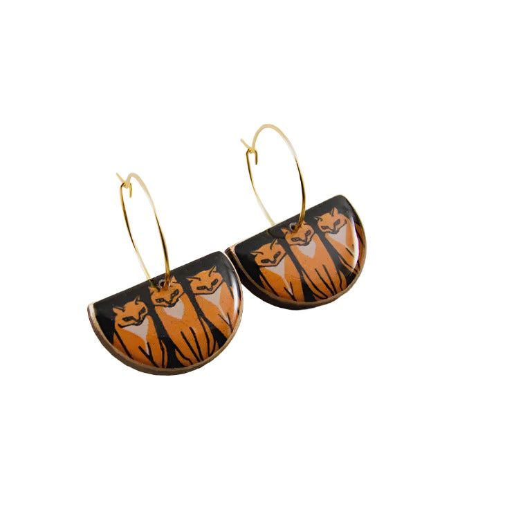 Drop Hoop Earrings - Vintage Orange Cats