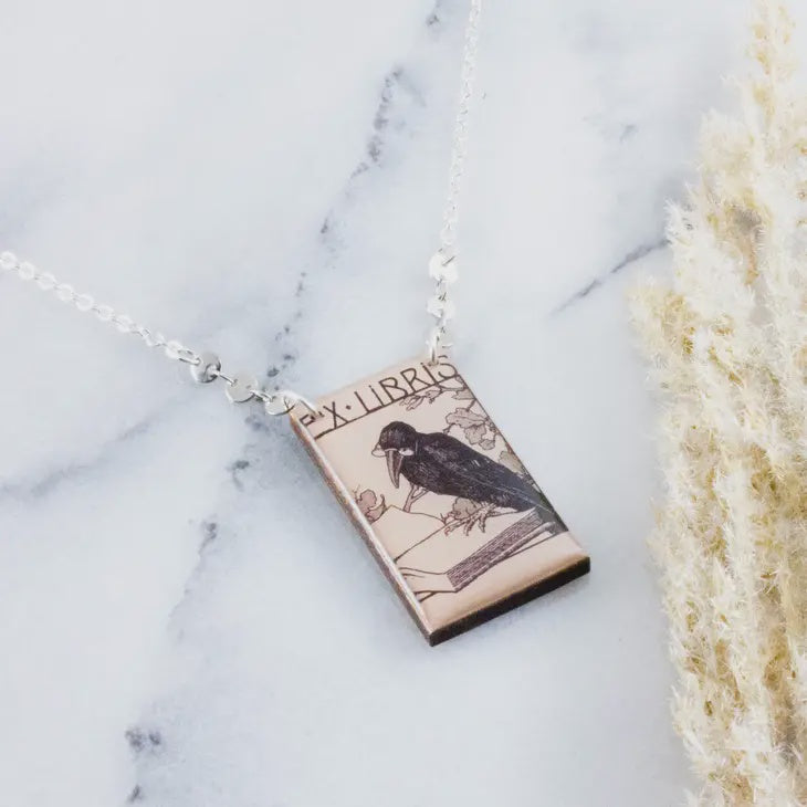 Vintage Necklace - Ex Libris Crow Bookplate